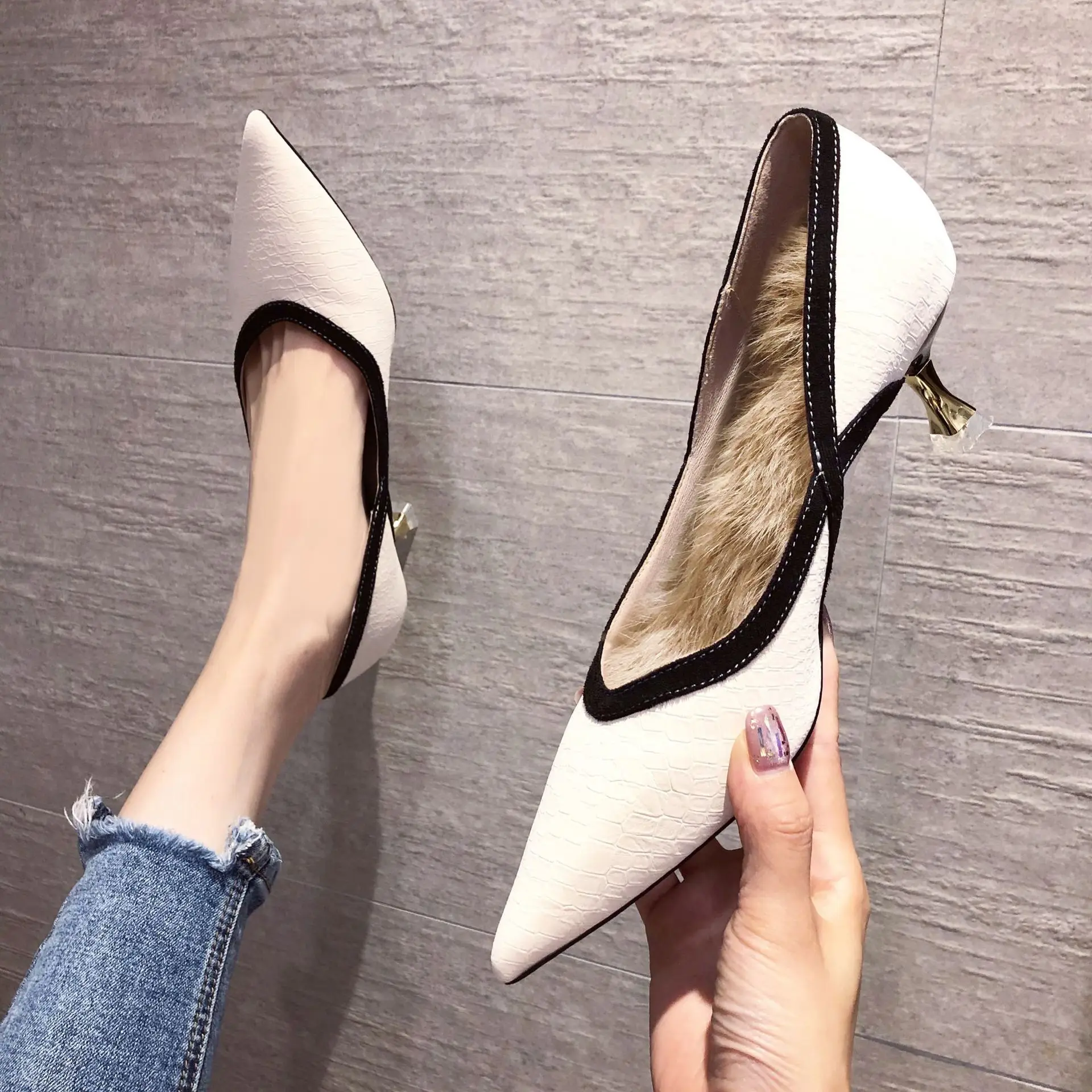 

Pointed Toe Female High Heels Shallow Mouth Girly Style Korean Fashion Single Shoes Rubber Sole 5.5cm Heel Shoes Woman