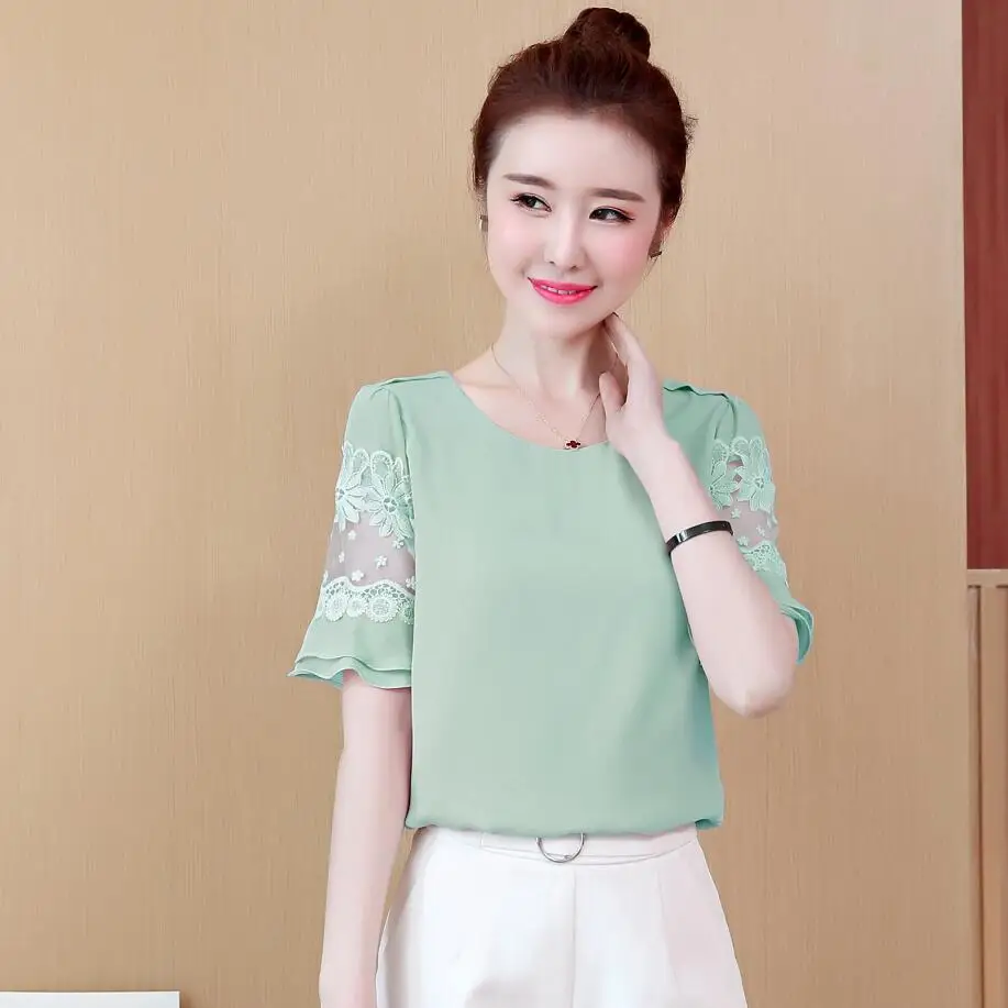 Женские блузки топы и размера плюс женские шифоновые рубашки с коротким рукавом