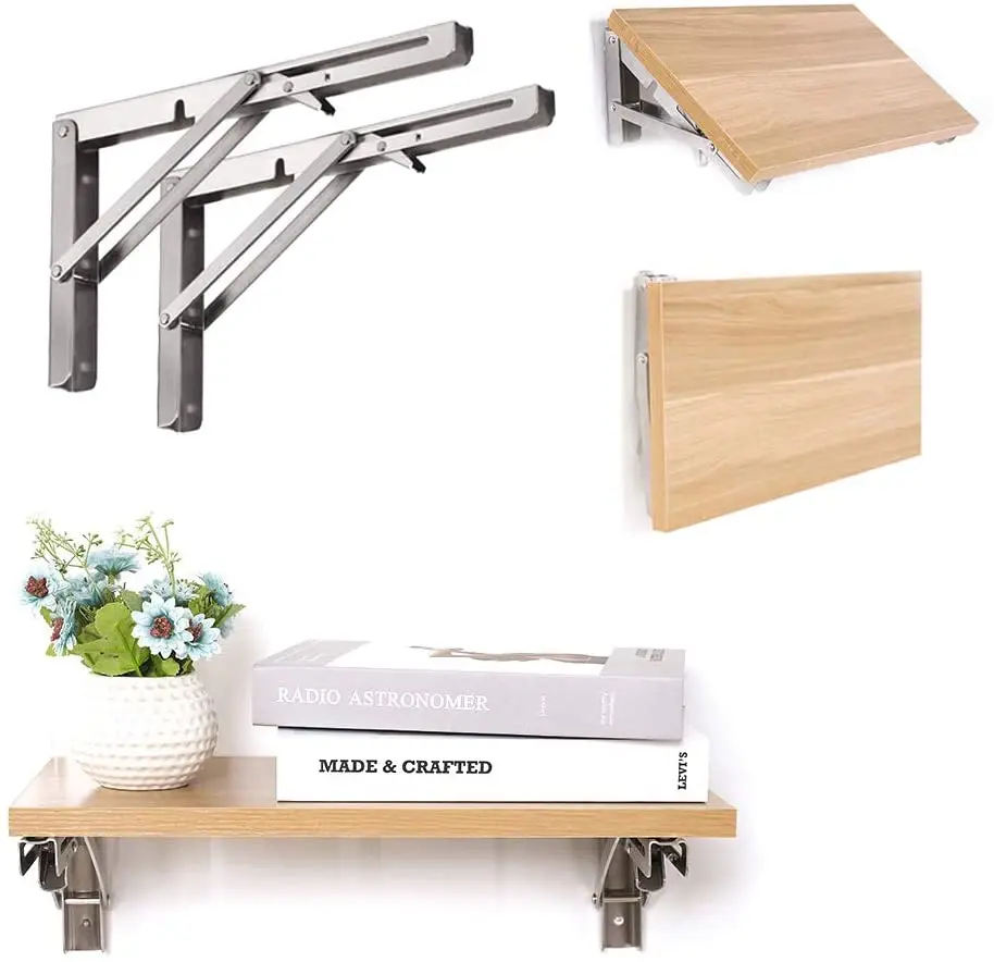 

1Pcs 16" Folding Shelf Brackets Heavy Duty Stainless Steel, Collapsible Foldable Space Saving Wall Mounted Max Load 330lb