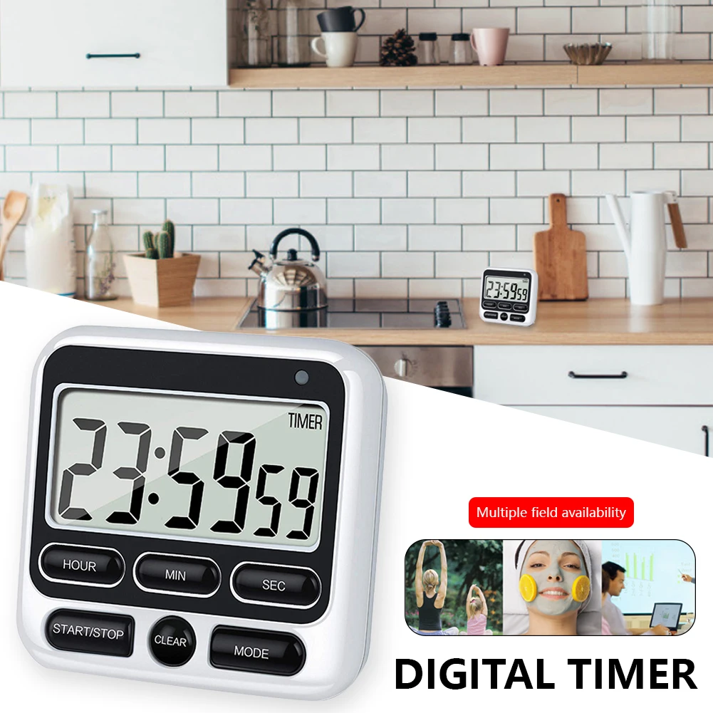 

LCD Digital Screen Kitchen Timer Square Cooking Count Up Countdown Alarm Multifunction Magnetic Clock Kitchen Tools