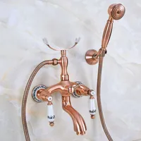 Red Copper Antique Wall Mount Bathroom Bathtub Faucet Set WITH/ 1500MM Handheld Shower Spray Head Mixer Tap Dna368