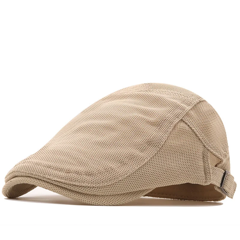 Simple Spring Summer Men's Beret Solid Color Hollow Mesh Cap Breathable Adjustable ladies Sun Hat