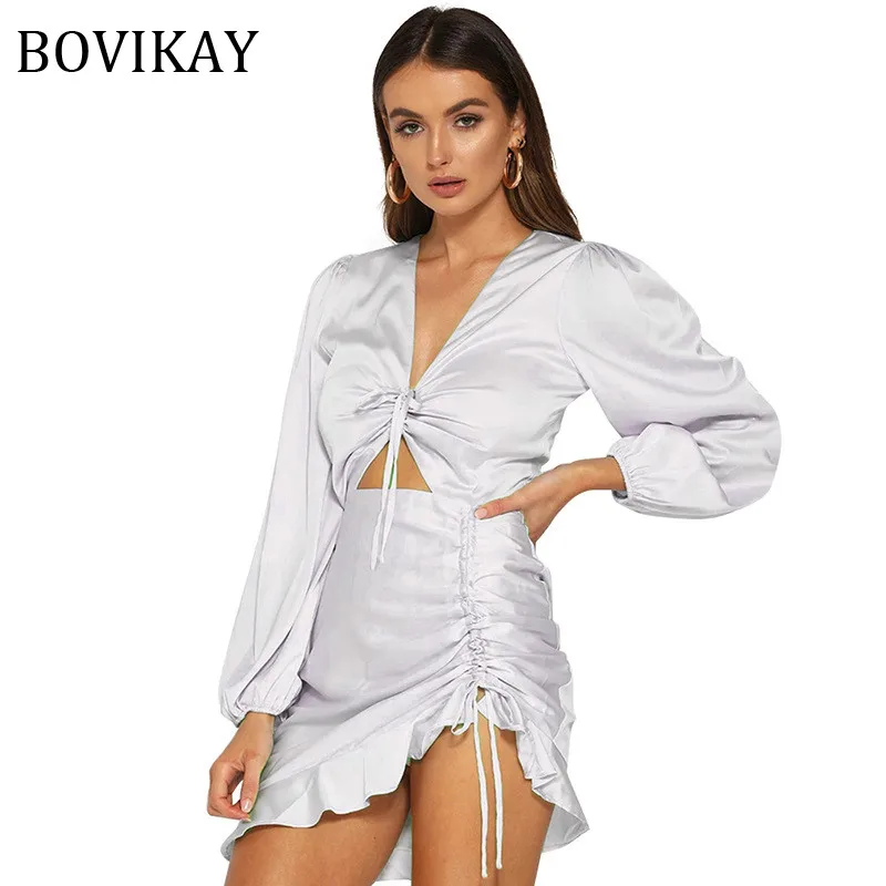 

BOVIKAY 2020 новые весенние женские платья в уличном стиле с длинным рукавом женское сексуальное нижнее белье с глубоким v-образным вырезом длино...