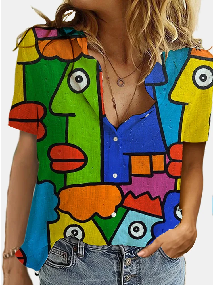 

Fashion woman 2021 top female Blouse Clothing Summer short sleeve digital printed shirt y2k Blouses blusa feminina блузки shein