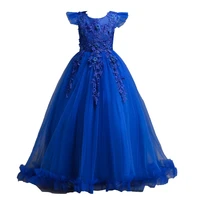 elegant lace princess kids formal long evening ball gowns yellow red pink royal blue party dresses for girls size 5 to 14 years