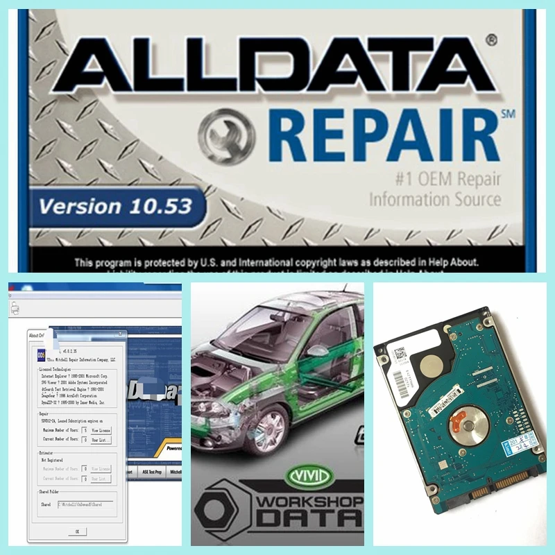 

Automotive All data auto repair software alldata 10.53 mit//chell OD5 2015 vivid workshop data installed well on 1TB HDD