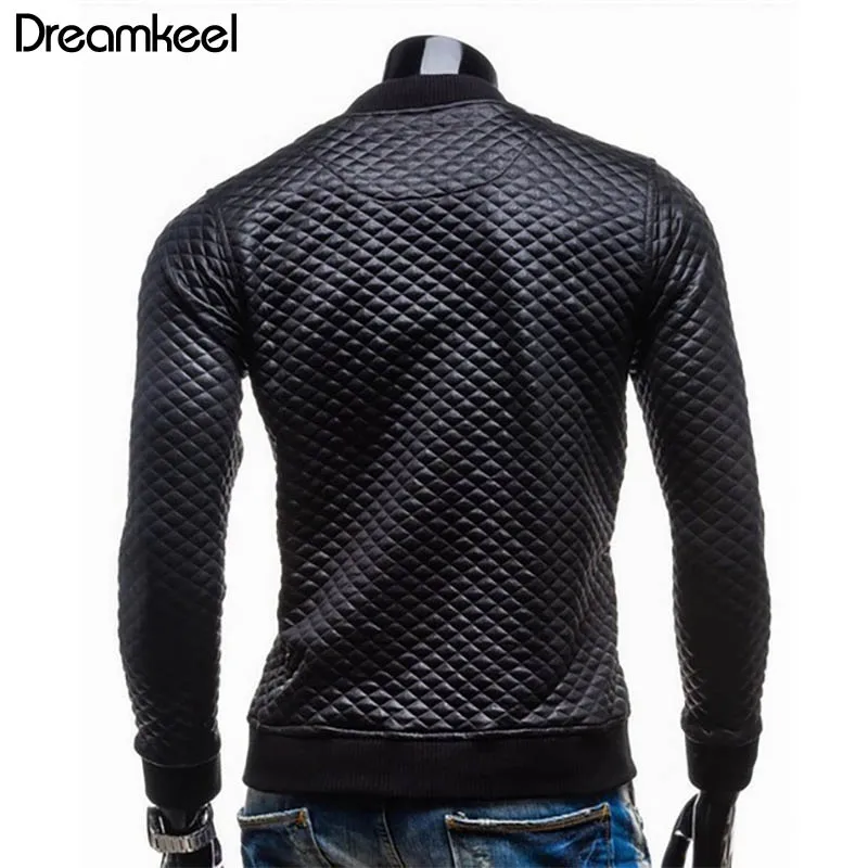 Мужская приталенная куртка из ПУ кожи короткая стеганая в клетку Повседневная