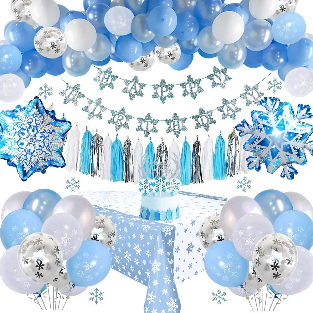 

58Pcs Snow Theme Birthday Party Decorations Balloon Arch Kit for Kids Girl Baby Shower Blue Snowflake Balloons Party Supplies