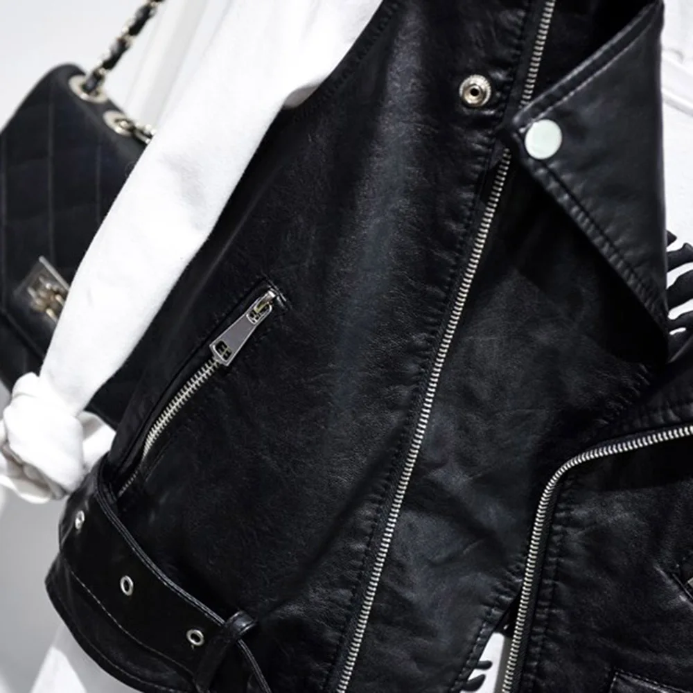 

Gothic Plus Size Punk PU Leather Jacket Vest Sleeveless Women Coat Zipper Motorcycle Goth Streetwear Woman Jackets Coats 2021