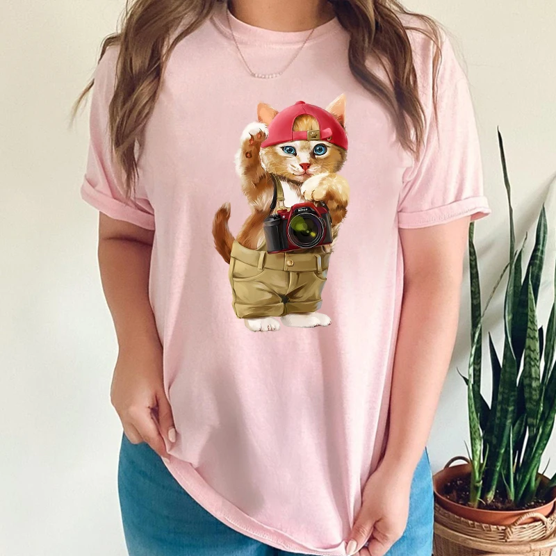 

T-shirts Women 90s Clothing Casual Ladies Cute Cat Print Travel Fashion Clothes Graphic Tshirt Top Lady Female Tee T-Shirt S-5XL