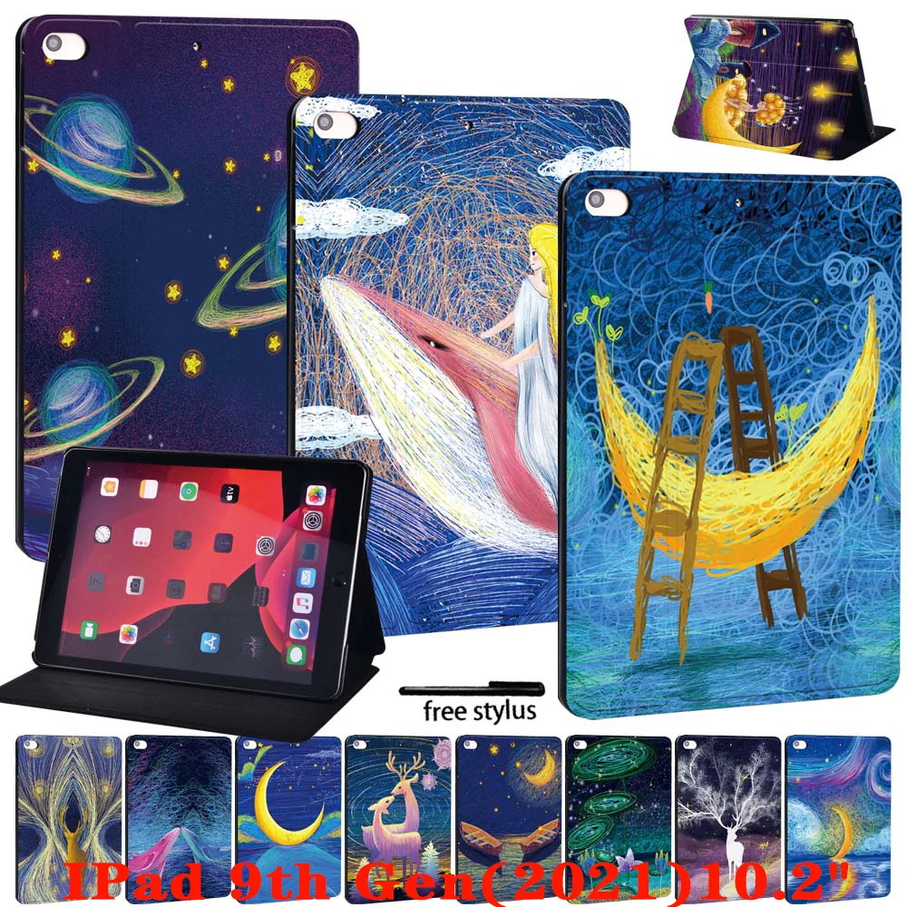 

Чехол для планшета Apple IPad 2021 9-го поколения, 10,2 дюймов, чехол из искусственной кожи, противоударный портативный чехол + Бесплатный стилус