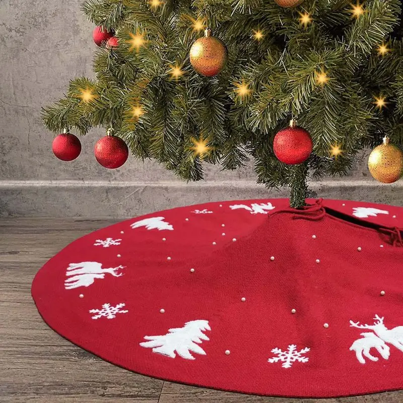 48 Inch Round Christmas Tree Skirt Knitted Beads Floor Mat Cover Ornament Xmas New Year Party Decoration Scene Layout Supplies