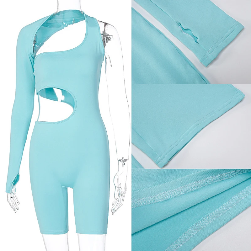 

Giyu Sexy Hollow Out Jumpsuit Women One Shoulder Backless Rompers Playsuits Autumn Casual Overalls 2021 Fashion Club Outfits