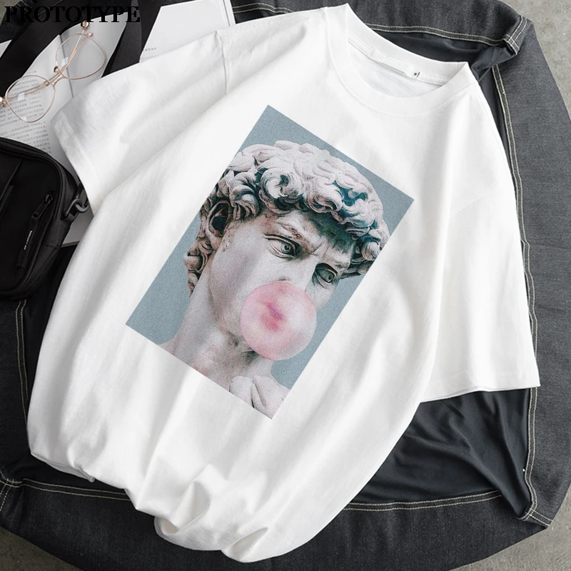 

Oversized Women Tshirt Monla Lisa Printing Ulzzang Aesthetic T-shirt Harajuku 2021 Summer White Drawing Short Sleeve O-neck Tops
