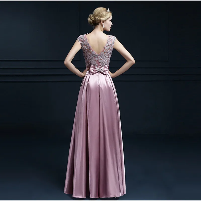 [Clearance Sale] Shine Satin Long Lace Evening Dress 2020 Fashion O Neck Sleeveless Zipper Back Formal Party Dresses | Свадьбы и
