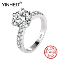 yinhed classic luxury 2 carat round cz diamond wedding rings for women 925 sterling silver cubic zircon engagement ring zr684