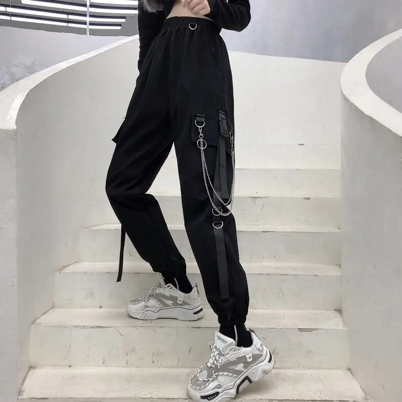 

Joggers Women Hip Hop Chain Pockets Trousers Plus Size Loose Trousers Women Harajuku Casual Pants Black Grey Punk Cargo Pants