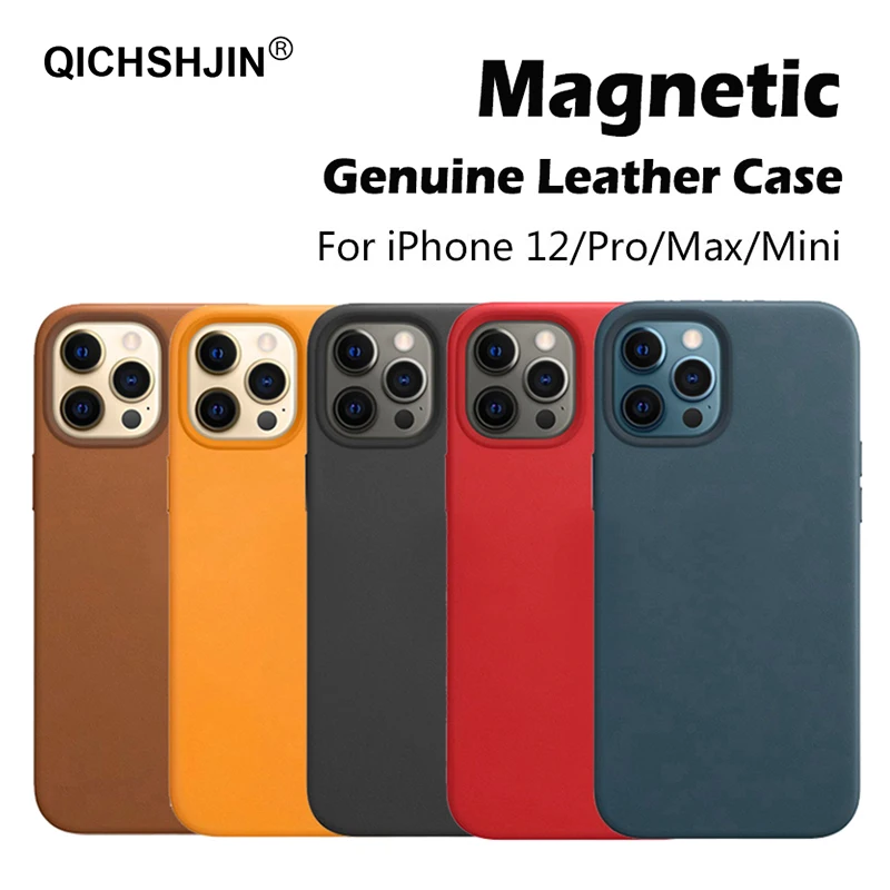 

Genuine Leather Case For iPhone 12 Pro Max Magnetic For Magsafe iPhone 12 Mini 12Pro Max Anti-knock Cover Cases Wireless Charger