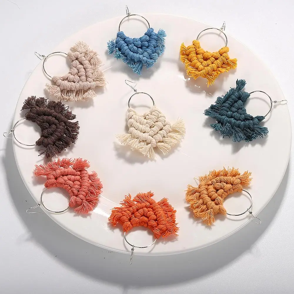 Женские квадратные серьги-подвески Boho Heart Raffia разноцветная модная Этническая