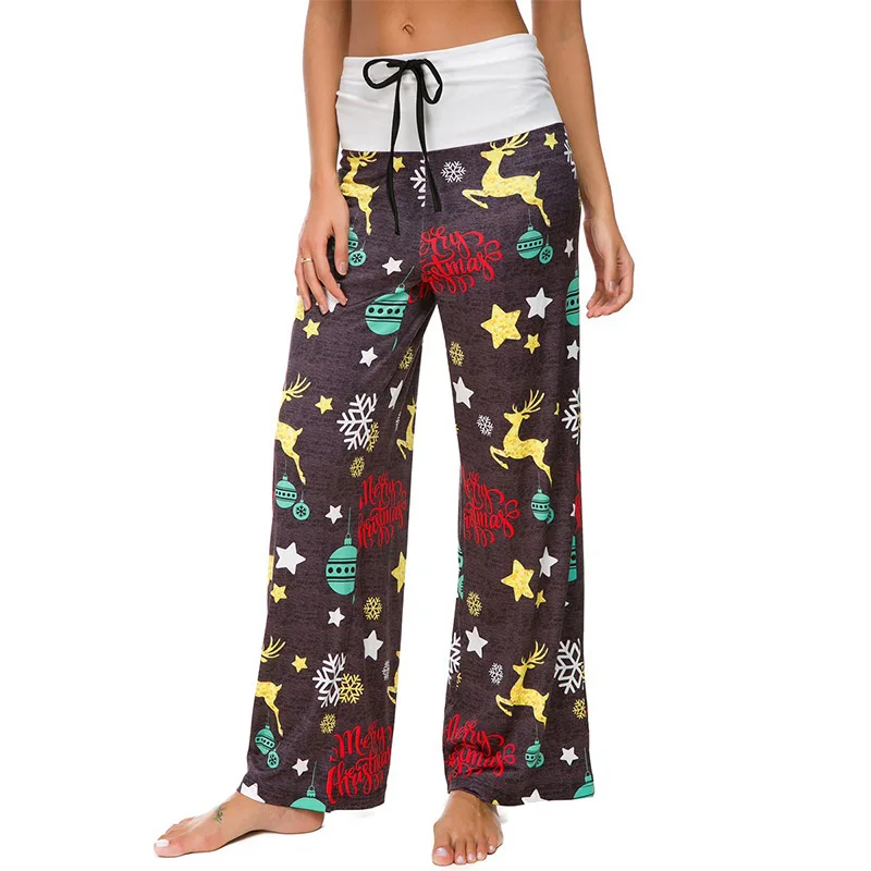 Женские свободные штаны повседневные широкие брюки с рождественским принтом на