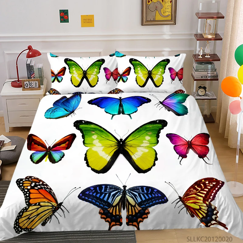 

3D Dragonfly Bedding Set Butterfly Beetle Caterpillar Print Duvet Cover Set King Queen Size Bed Set Pillowcase 2/3 PCS