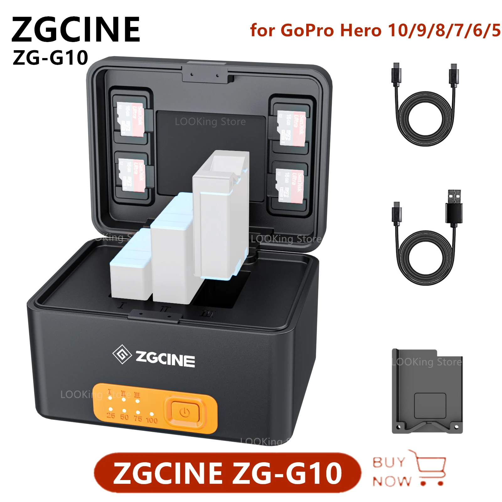 

ZGCINE ZG-G10 G10 Charging Case Box Built-in 10400mAh Battery Fast Charging Bank for GoPro Hero 10/9/8/7/6/5 Accessories