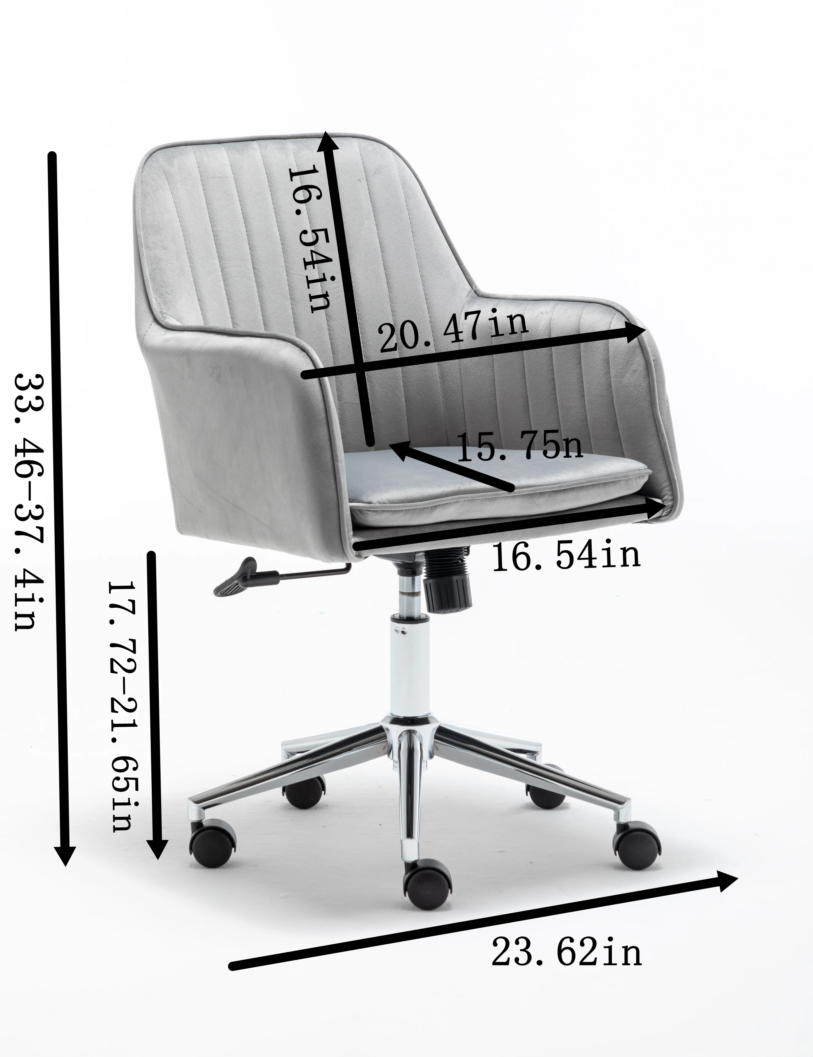 

Velvet fabric Home Office Desk Chair with Metal Base Modern Adjustable Swivel Chair with Arms (Grey)