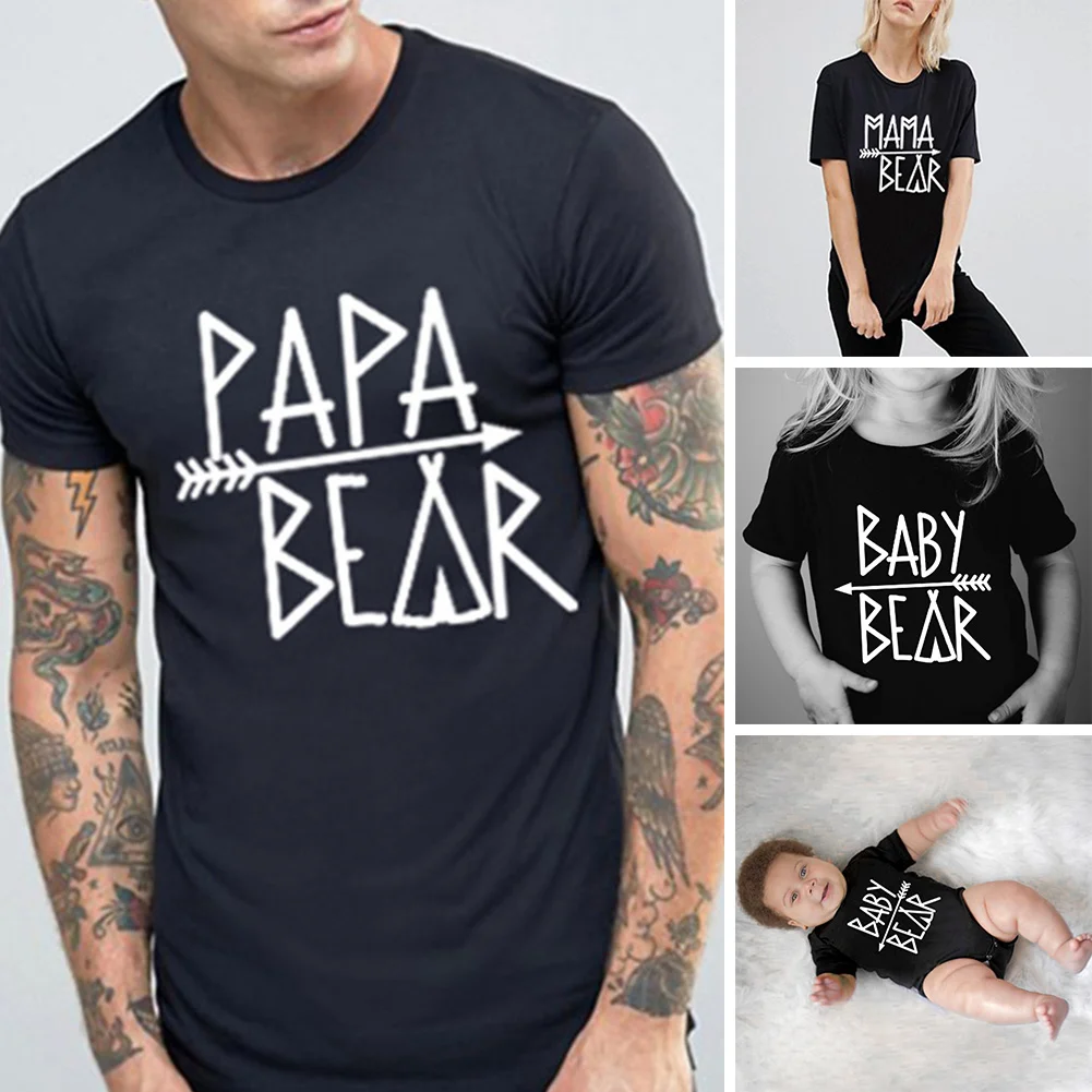 Мужская футболка с надписью Papa/Mama/Baby Bear Повседневная круглым вырезом и короткими