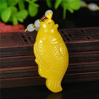 natural chinese yellow double sided hand carved fish jade pendant fashion boutique jewelry men and women necklace gift