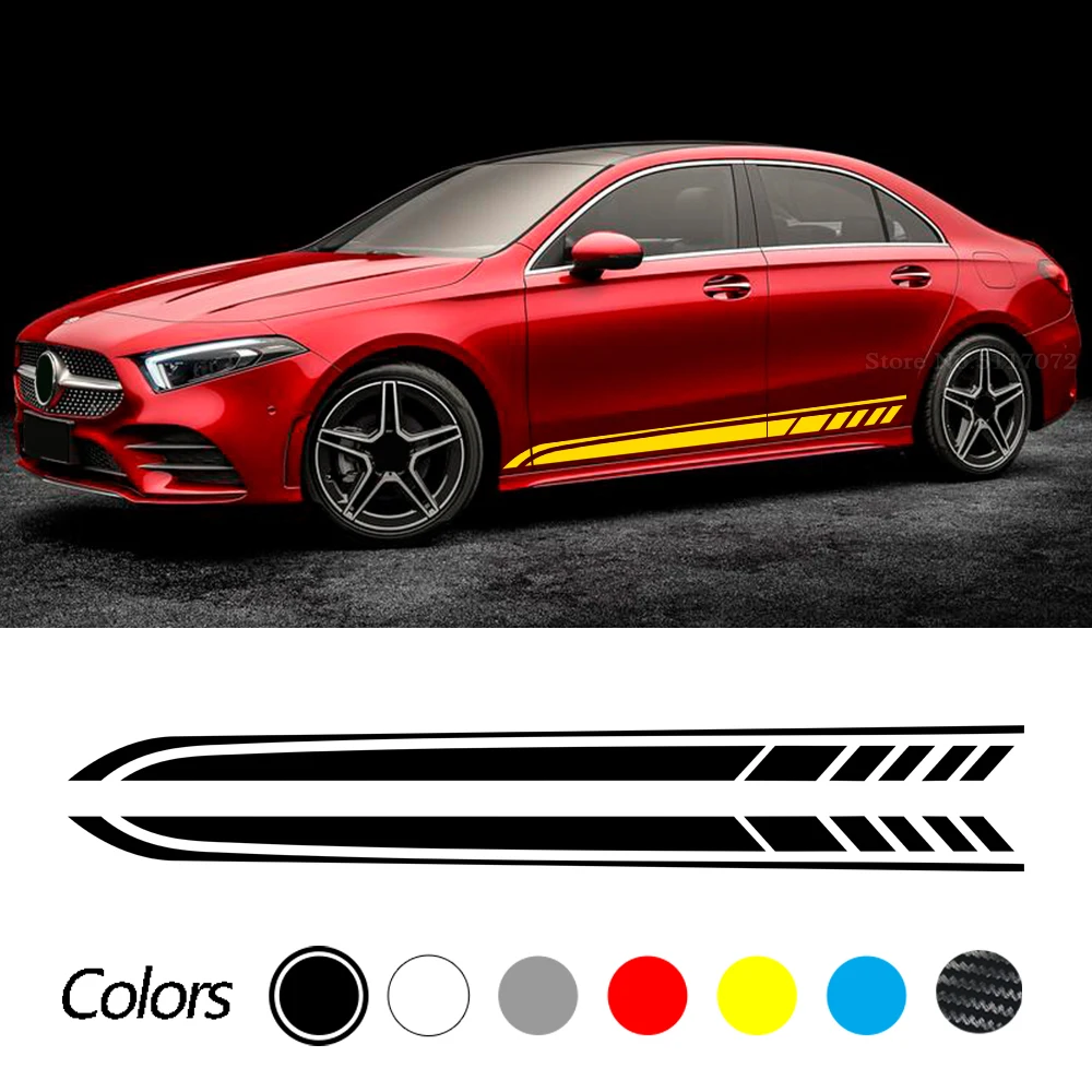 

Автомобильные наклейки, полосы для боковой двери, наклейки на юбку для Mercedes Benz A Class Edition 1 AMG W177 V177 A35 A45 A45S W176, аксессуары, 2 шт.
