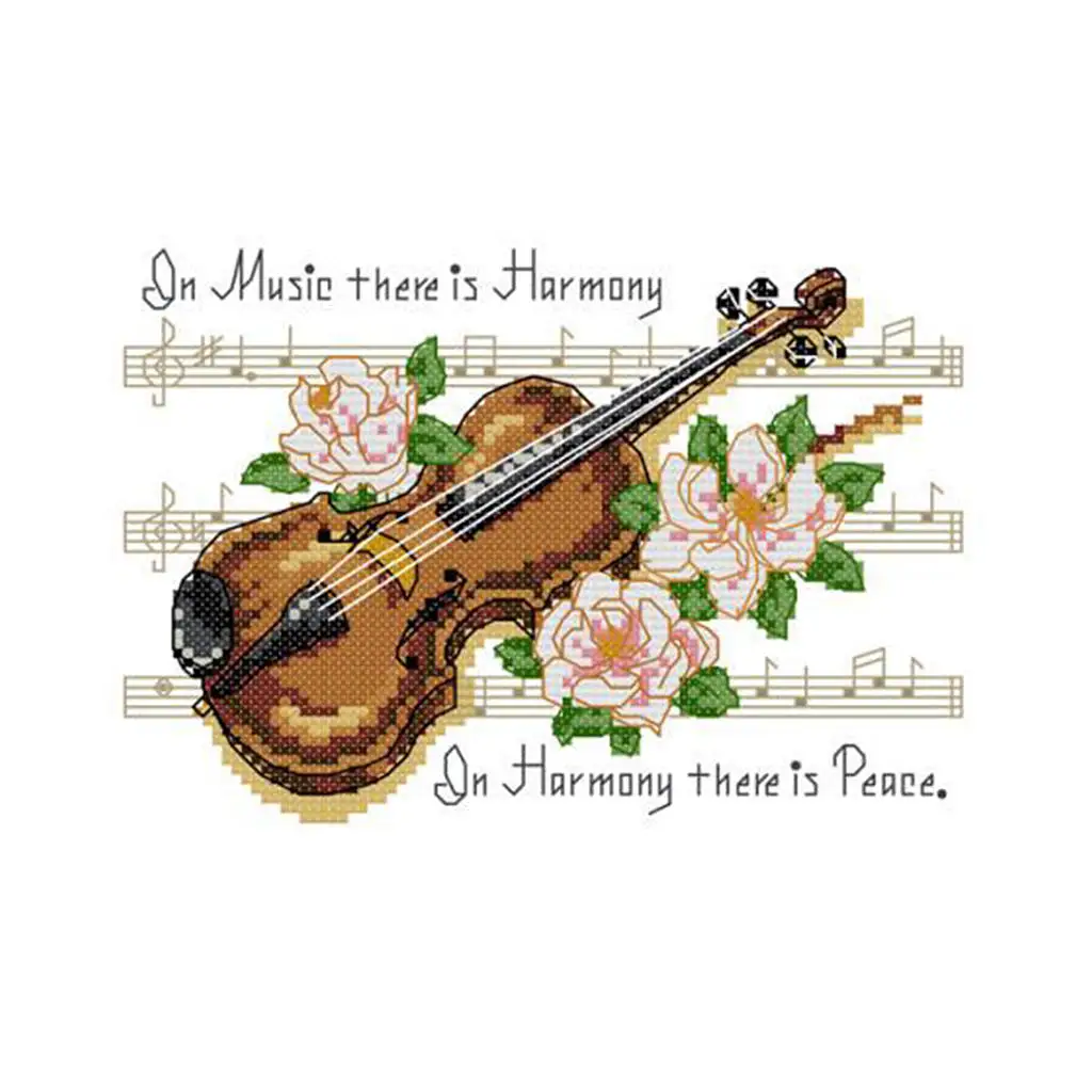 

Violin Music Score Cross Stitch Kit for Beginners 11ct 14ct Counted Handmade