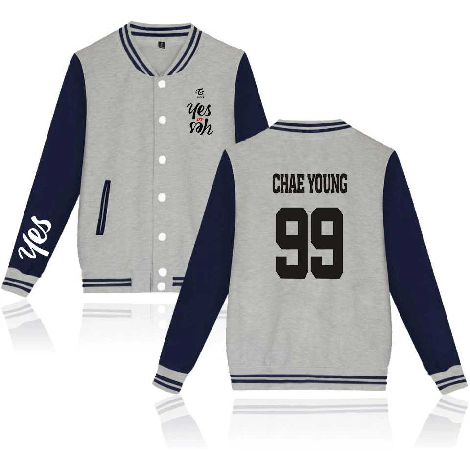 

New Kpop TWICE YES OR YES Print Fashion Baseball Jacket Men Women Casual Pocket Long Sleeve Hoodies Jackets Sweatshirt Coat Tops
