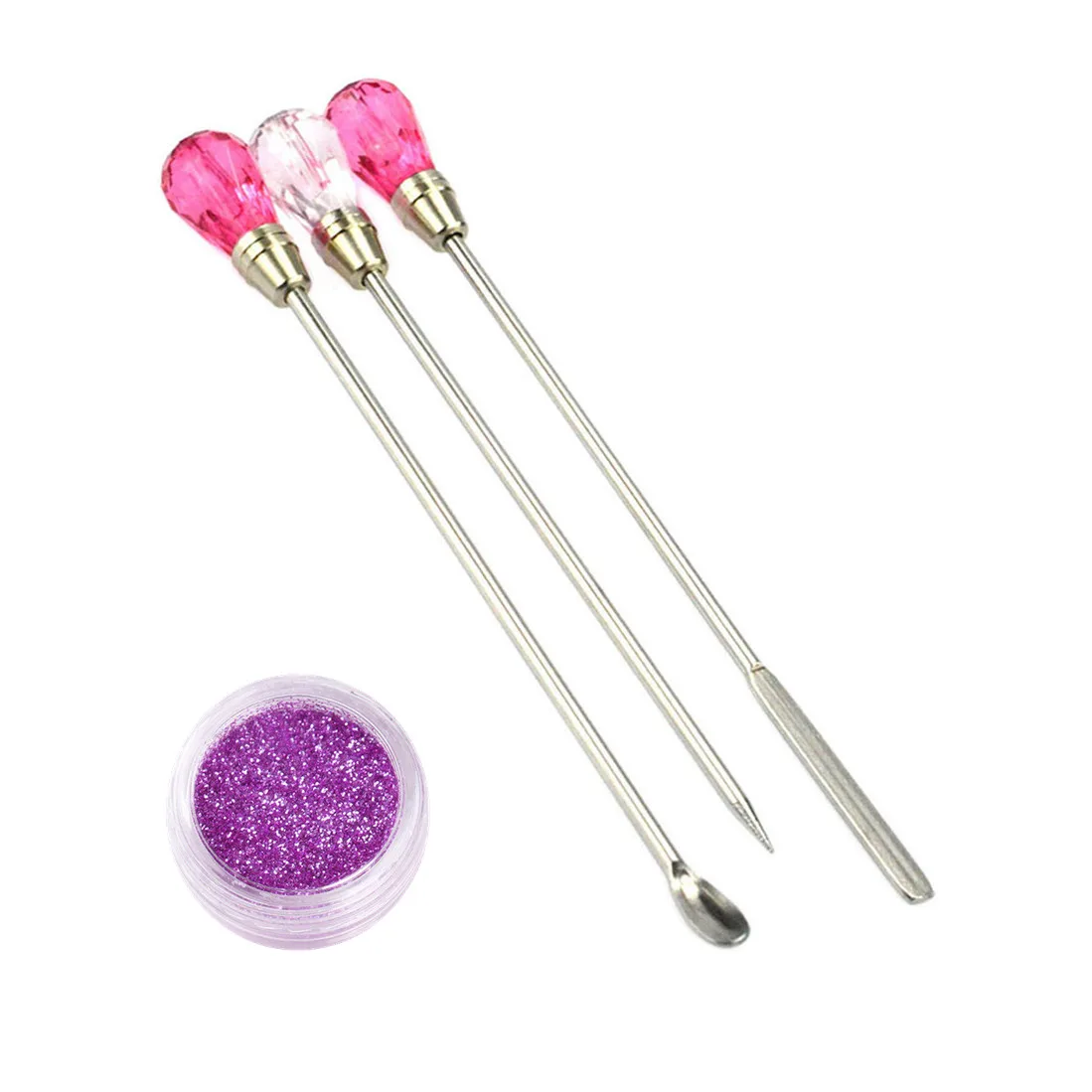 Professional 3PCS Acrylic Nail Art Rod Tool Stirring Spoon Spatula Pin Pick Pen Use For Powder Liquid UV Gel