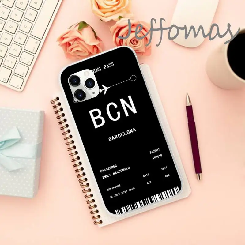 

Personalised Plane Ticket Phone Case Transparent for iPhone 11 12 mini pro XS MAX 8 7 6 6S Plus X 5S SE 2020 XR