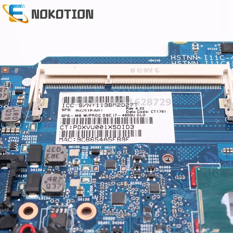 Материнская плата NOKOTION для HP EliteBook 840 G1 850 I7-4600U CPU HD8750M 802518-001 802518-501 802518-601 6050A2559101-MB-A02 |