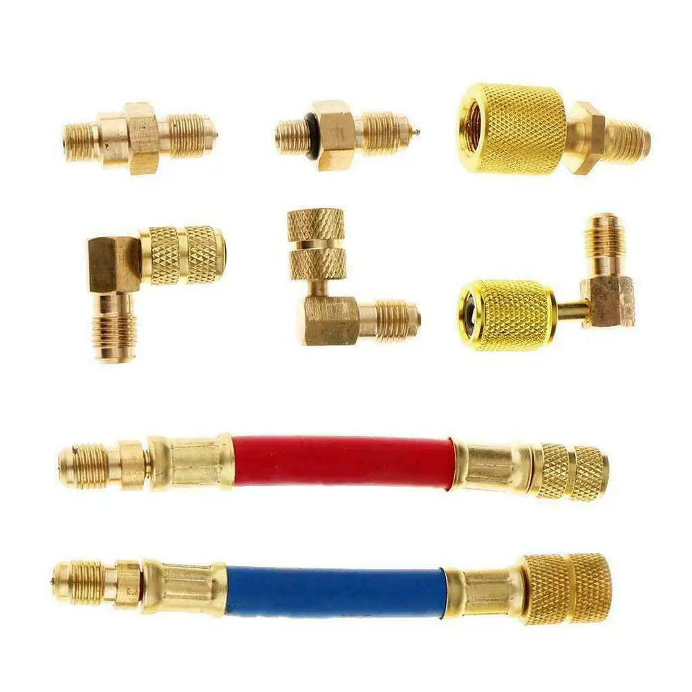 8pcs Car Air Conditioner Refrigeration R134A R12 Converting Adapter Hose Set Kits Air Condition Adapters Connector Hose Head