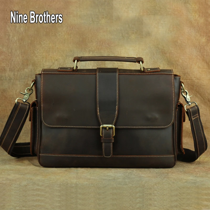 

Vintage Brand Designer Japanese School Bag 100% Cow Leather Men's Messenger Bag 13 Inch Laptop Bag Ipad Handbag Nine Brothers