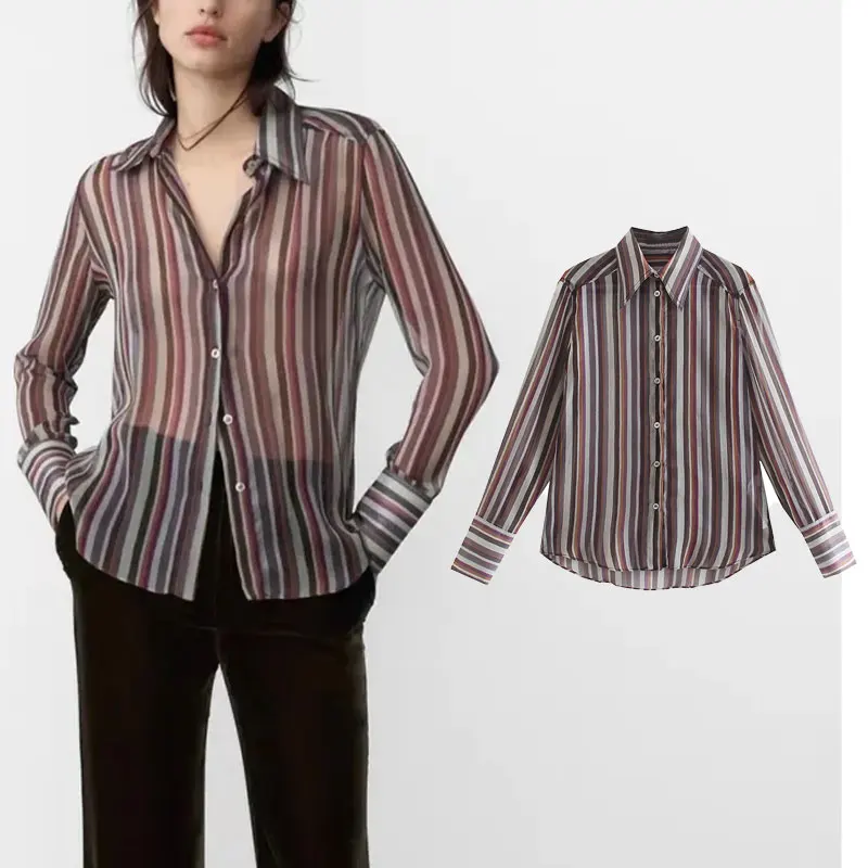 

Женская рубашка в полоску Za, Повседневная Блузка на пуговицах, весна-осень 2022