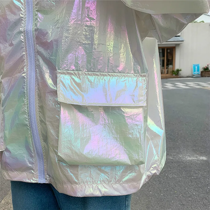 

Men Trench Spring Couples Hip Hop Reflective Personal Breathable Outwear Fashion Ins Male Anti-sunburn All-match Loose Zipper