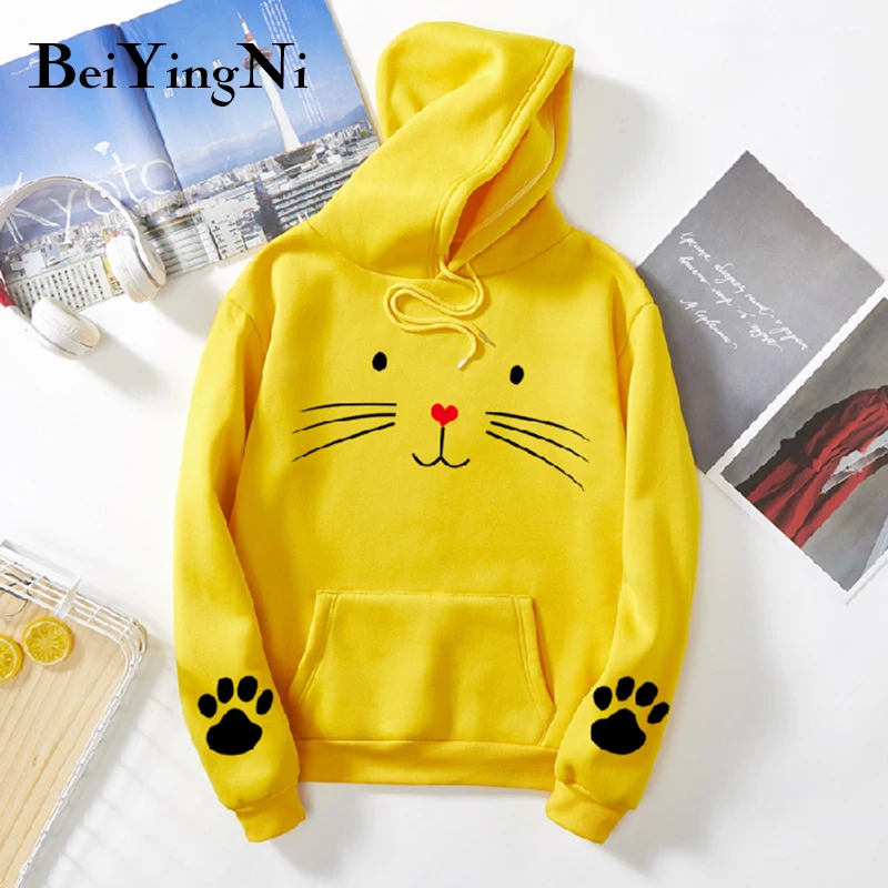 Beiyingni кавайные толстовки с капюшоном рисунком кота из мультфильма женские