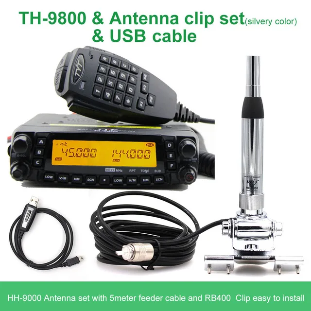 TH-9800-Antenna-USB Последняя версия TYT TH-9800 50 Вт диапазона квада 29/50/144/430 МГц woki токи 2 тон/5 тон Quad Band Мобильный трансивер - Цвет: TH-9800-Antenna-USB
