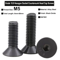 20pcs10pcs m5 grade 10 9 alloy steel hexagon socket countersunk head cap screws black oxide din7991 total length 6mm 60mm