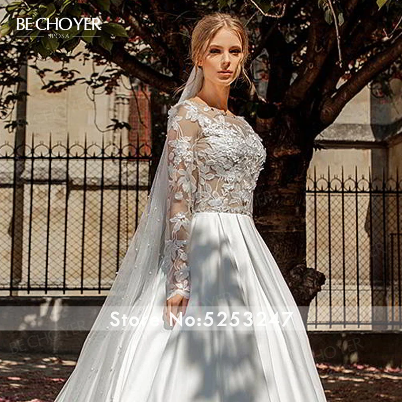 Vestido de Noiva кружевное свадебное платье трапециевидной формы с длинным рукавом