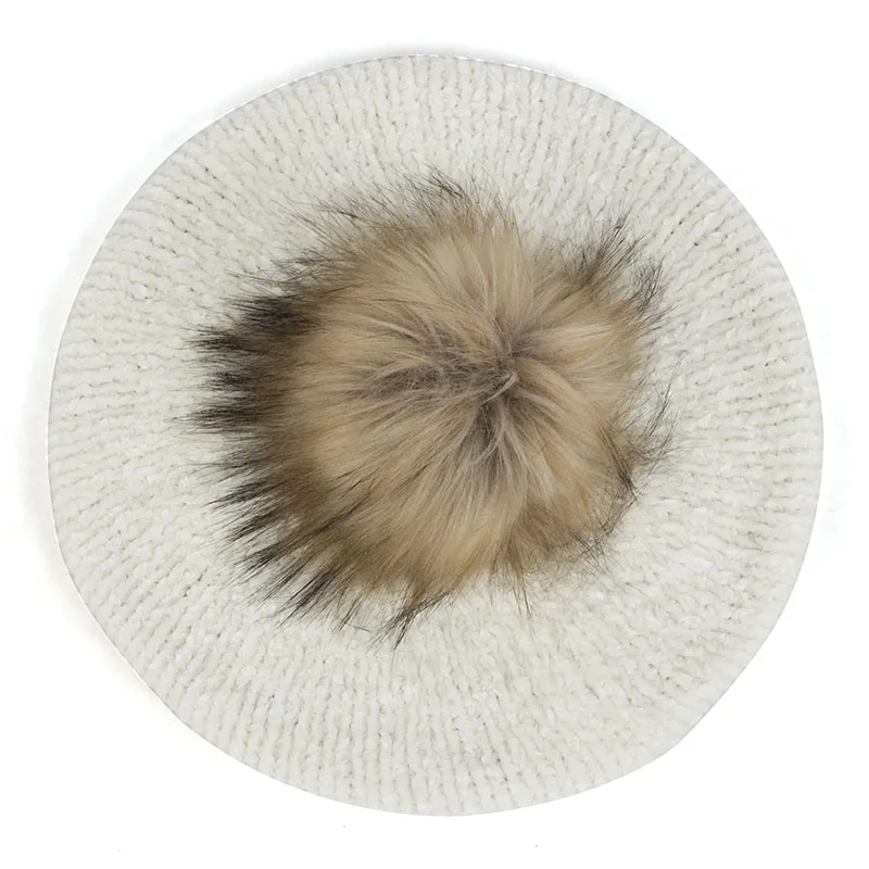 White16 Женские Модные береты с помпон из искуственного меха Pom Chenille мягкие зимние теплые шапки женские французские художники берет шапки для волос Повседневная шапка - Цвет: White16