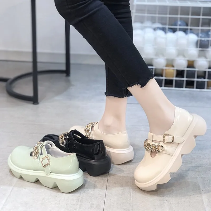 

Shallow Mouth Women's Shoes Platform British Style Oxfords Round Toe Female Footwear Casual Sneaker Patent Leather Ballet Flats