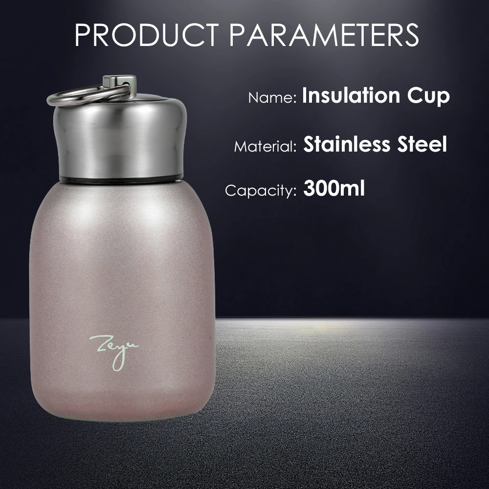 

Water Bottle Stainless Steel Matte 300ml Vacuum Insulated Small Water Bottle for Kid Lid with Hook