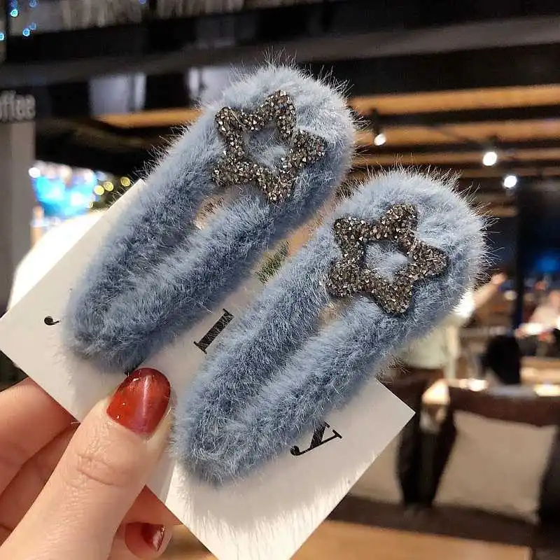 Корейская зимняя плюшевая шпилька из искусственного меха сплошного цвета