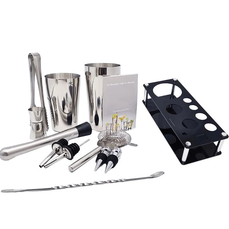 

2-11Pcs/set Stainless Steel Cocktail Shaker Bar Set Tools Measuring Jigger/Mixing Spoon/Pourers/Muddler/Strainer and Ice Tongs