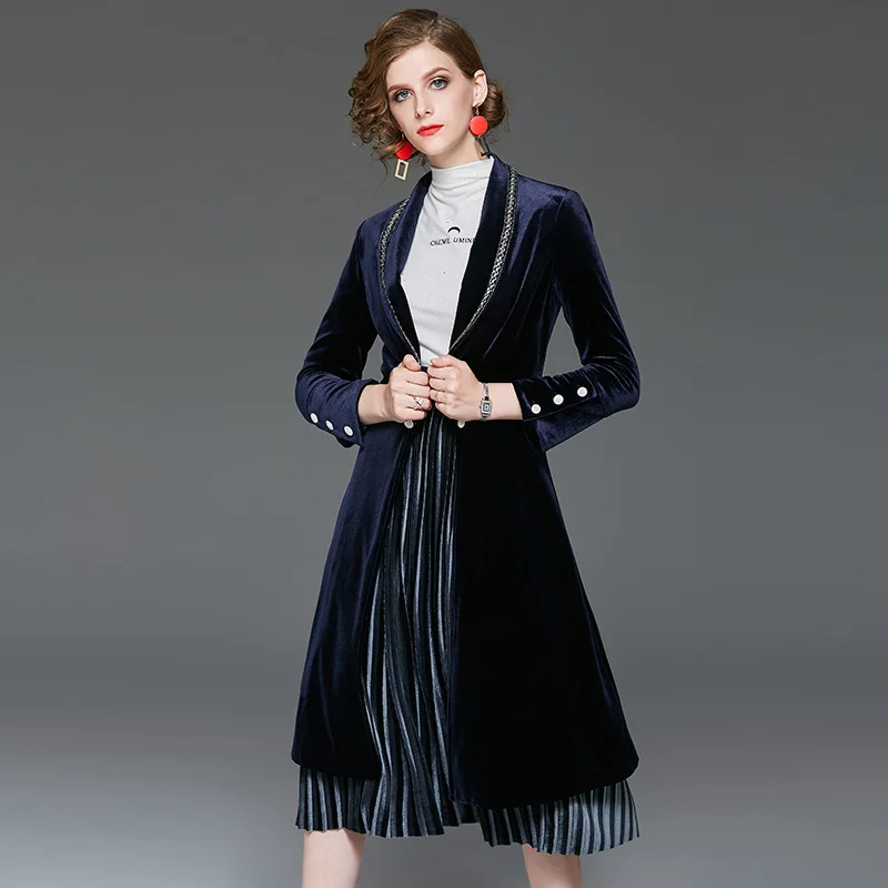 2019 элегантное модное Королевское длинное пальто женское бархатное женская
