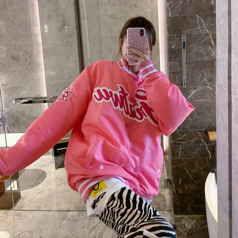 Американский бомбер бейсбольная куртка с вышитыми буквами для женщин и мужчин